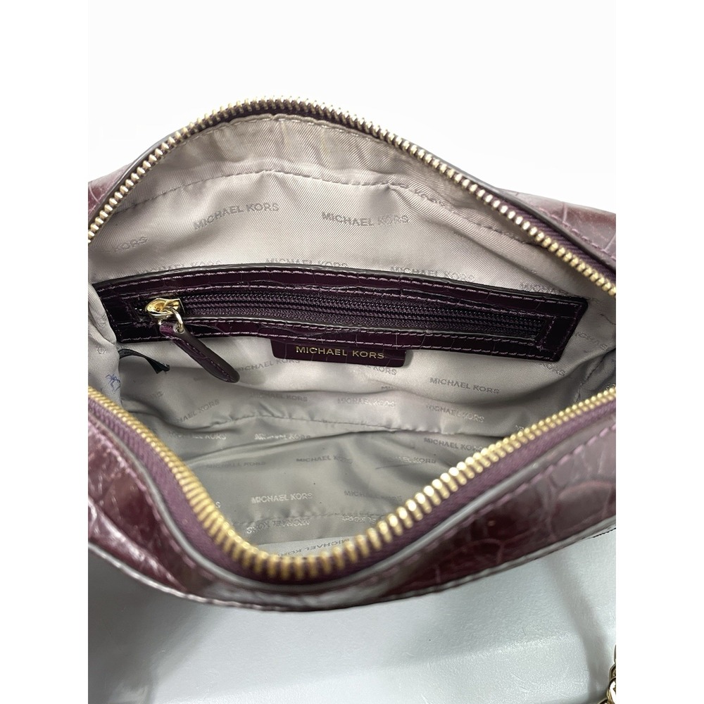 Michael Kors Ginny Medium Crocodile Embossed Leather Crossbody Bag Purse Purple - Picture 4 of 13
